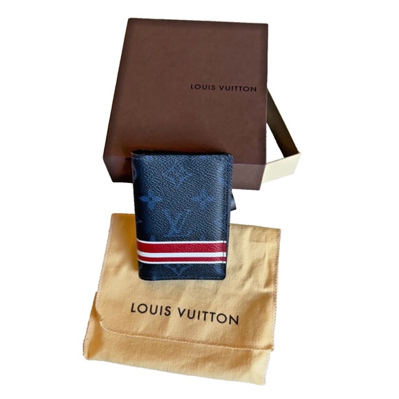 LOUIS VUITTON LV Cobalt Monogram Red/White Stripe Pocket Organizer Personalized - Picture 5 of 10